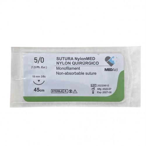 SUTURA NYLON MONOFILAMENT 5-0 45 CM CURVA 19MM UNI