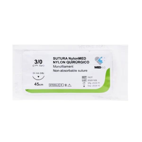 SUTURA NYLON MONOFILAMENT 3-0 24MM 3/8C 45CM CURVA 1 UNID