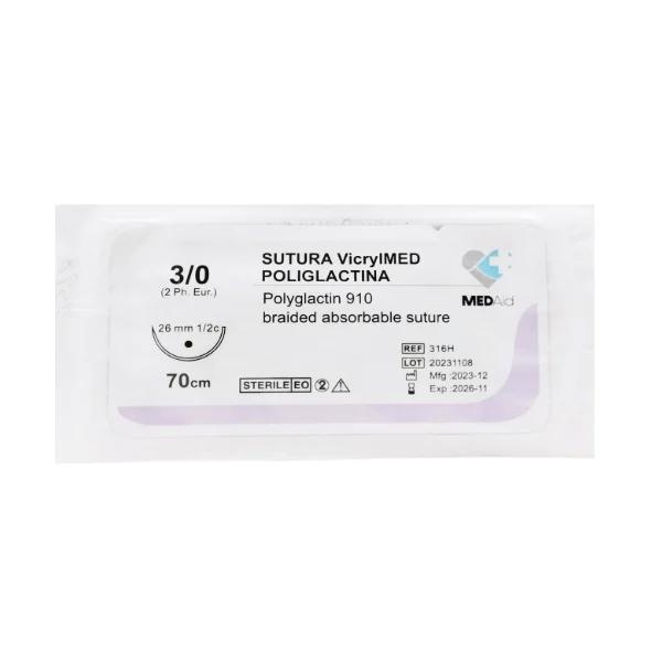 SUTURA VICRYL POLYGLACTIN 3/0 70 CM 26MM CURVA UNI