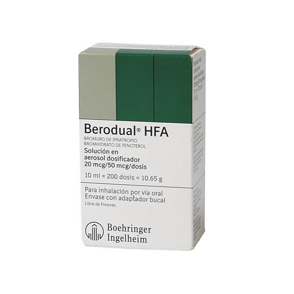 BERODUAL HFA BROMURO DE IPRATROPIO + FENOTEROL 20MCG + 50MCG AEROSOL 10ML
