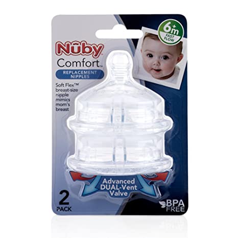 NUBY 2 TETINA P/BIBERON NIPPLES TRES FLUJOS 0 + M