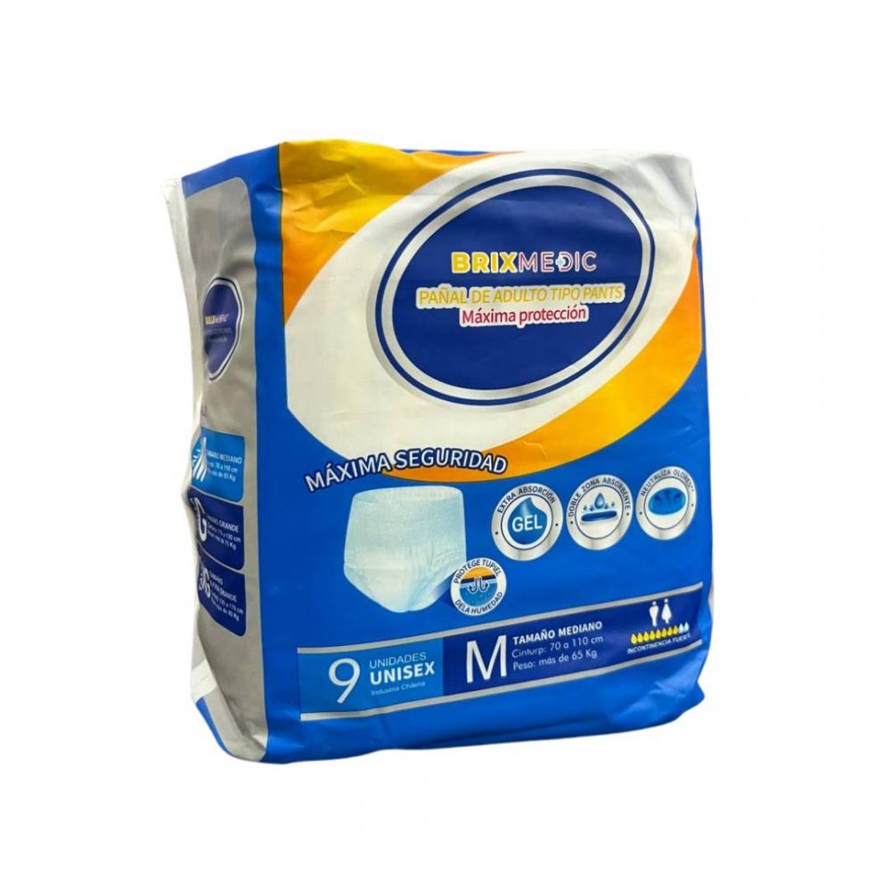 PAÑALES ADULTO 9 PZAS TALLA M TIPO PANTS BRIX MEDIC