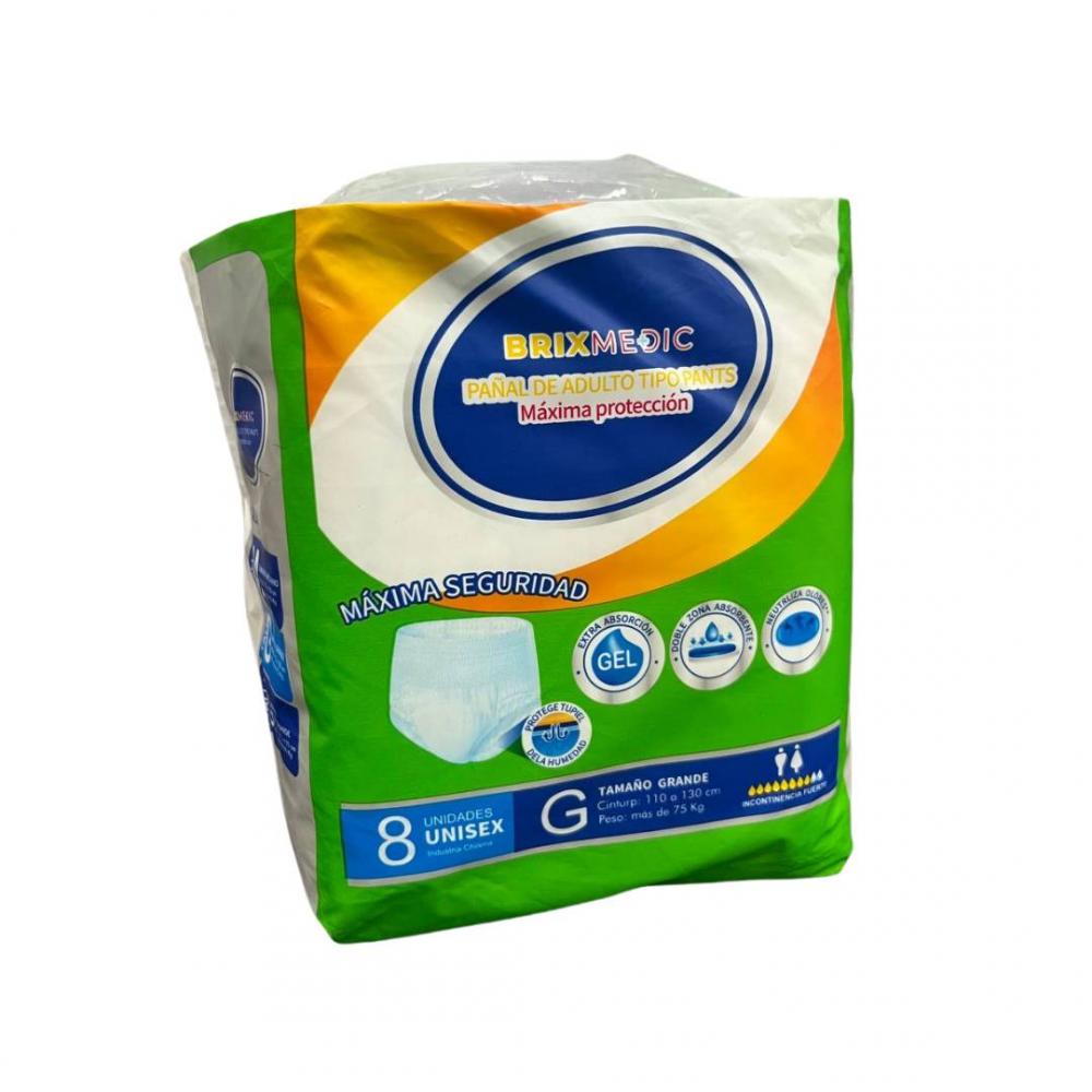 PAÑALES ADULTO 8 PZAS TALLA G TIPO PANTS BRIX MEDIC