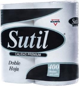 PAPEL HIGIENICO SUTIL DOBLE HOJA 400 H X 4 ROLLOS