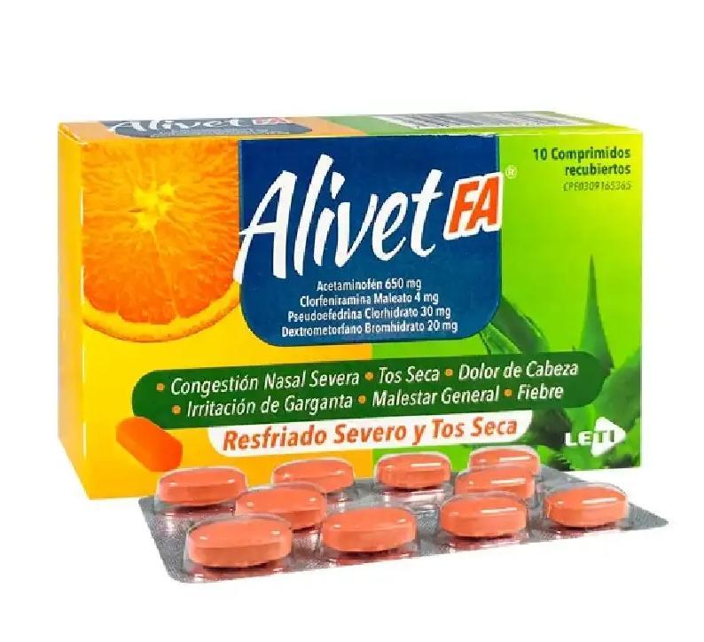 ALIVET FA (ACET 500MG, CLORF 4MG, PSEUDOF 30MG, DEXTRO 20MG) 10 COMP REC LETI