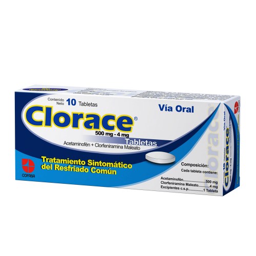 CLORACE ACETAMINOFEN CLORFENINAMINA 500MG-4MG X 10 TAB