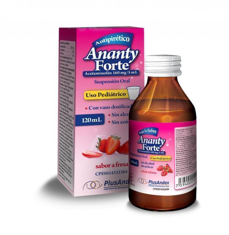 ANANTY FORTE ACETAMINOFEN 160MG/5ML PED 120ML S/AZUCAR SAB FRESA