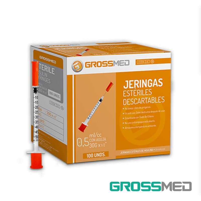 JERINGA DESCARTABLE CON AGUJA 30 G X 1/2 1 ML INSULINA