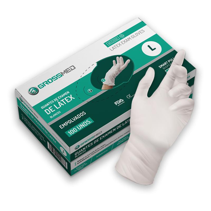 GUANTES LATEX EXAMEN TALLA L BLANCOS X PAR GROSSMED