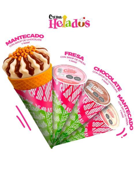 CREMA HELADOS MEGA CONO MATENCADO C/SIROP DE FRESA Y MANI