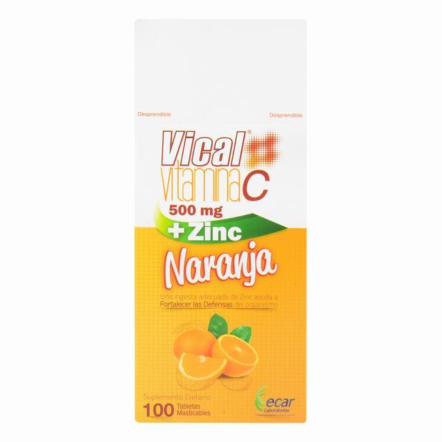 BLIST VICAL VITAMINA C 500+ZINC 10 TAB MASTICABLES NARANJA