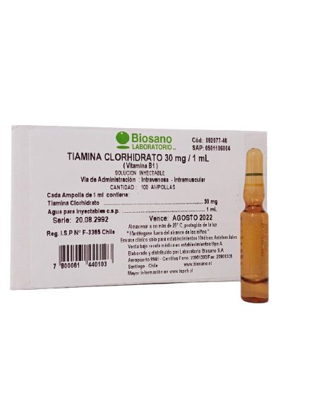 TIAMINA VITAMINA B1 30MG/1ML SOL. INY. I.V I.M (NEUROBION)